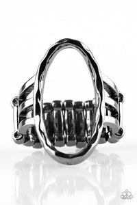 Paparazzi "Center Chic" Black Gunmetal Oval Open Design Ring Paparazzi Jewelry