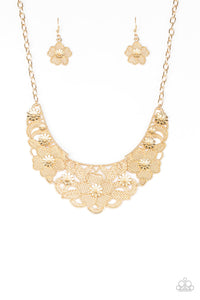 Paparazzi VINTAGE VAULT "Petunia Paradise" Gold Necklace & Earring Set Paparazzi Jewelry