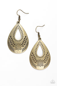 Paparazzi "Floral Fiesta" Brass Teardrop Floral Hoop Earrings Paparazzi Jewelry