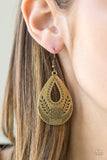 Paparazzi "Floral Fiesta" Brass Teardrop Floral Hoop Earrings Paparazzi Jewelry