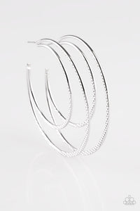 Paparazzi "Drop It Like Its HAUTE" Silver Diamond Cut Texture Hoop Earrings Paparazzi Jewelry