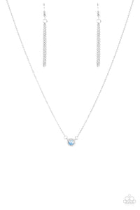 Paparazzi "Dreamy Dreamer" Blue Opalescent Bead White Rhinestone Silver Necklace & Earring Set Paparazzi Jewelry