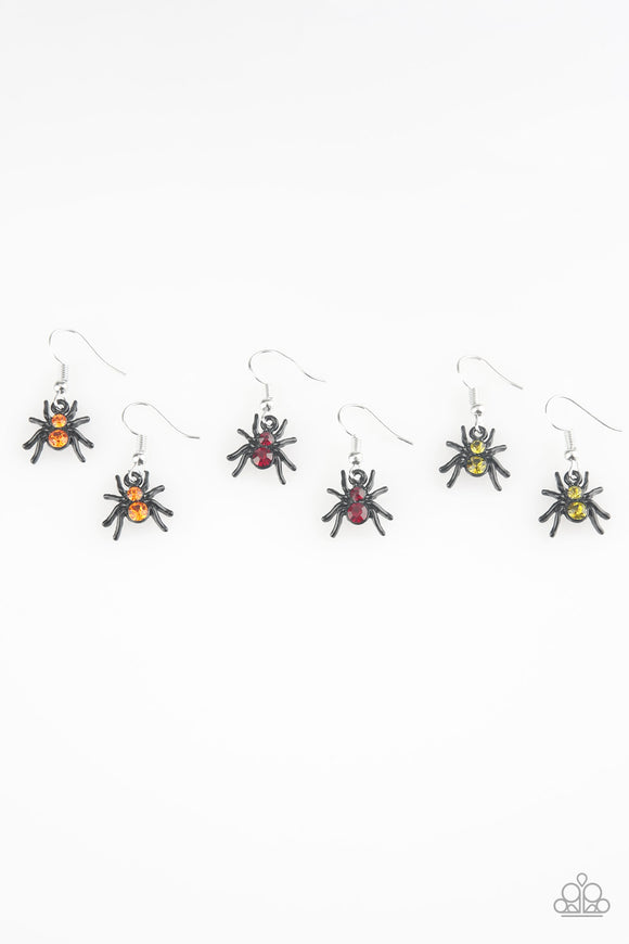 Girl's Starlet Shimmer Set of 5 Halloween Black Spider Multicolor Rhinestone Dangle Earrings Paparazzi Jewelry