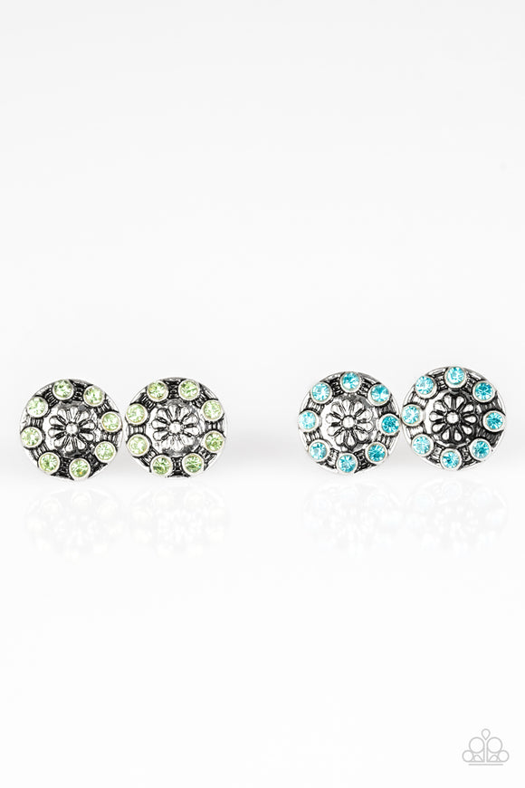 Girl's Starlet Shimmer Set of 5 Multi Color Rhinestone Snowflake Floral Silver Post Earrings Paparazzi Jewelry