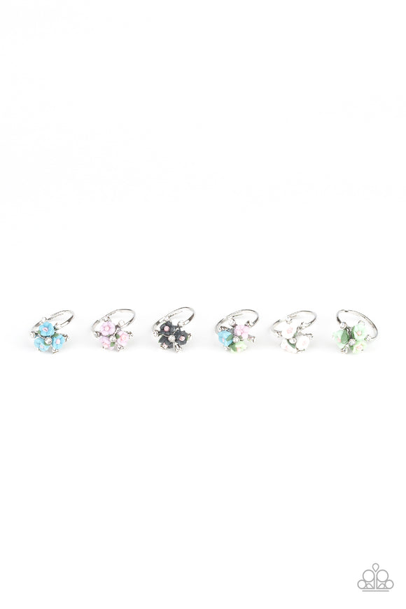 Girl's Starlet Shimmer 10 for $10 Iridescent Blue Green Pink Purple and White Rhinestone Flower Bouquet Silver Rings Paparazzi Jewelry