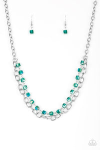 Paparazzi "Block Party Princess" Green Necklace & Earring Set Paparazzi Jewelry