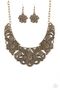 Paparazzi VINTAGE VAULT "Petunia Paradise" Brass Necklace & Earring Set Paparazzi Jewelry