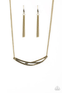 Paparazzi VINTAGE VAULT "Moto Modern" Brass Necklace & Earring Set Paparazzi Jewelry
