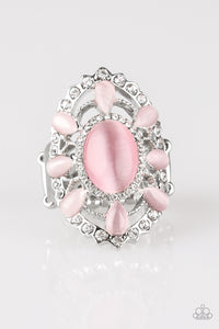 Paparazzi "Over The MOONFLOWER" Pink Moonstone White Rhinestone Silver Ring Paparazzi Jewelry