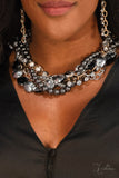 Paparazzi "Unapologetic" Black Gem White Rhinestone Metallic Accent Zi Collection Necklace & Earring Set Paparazzi Jewelry