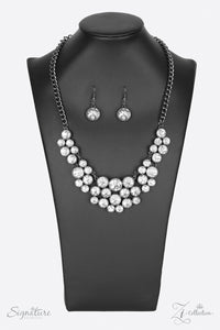 Paparazzi "The Angela" White Rhinestone Gunmetal Zi Collection Necklace & Earring Set Paparazzi Jewelry