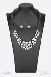 Paparazzi "The Angela" White Rhinestone Gunmetal Zi Collection Necklace & Earring Set Paparazzi Jewelry