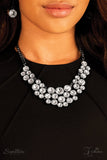 Paparazzi "The Angela" White Rhinestone Gunmetal Zi Collection Necklace & Earring Set Paparazzi Jewelry