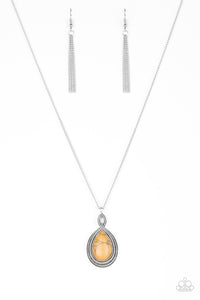 Paparazzi "Rancho Rustler" Yellow Stone Silver Long Necklace & Earring Set Paparazzi Jewelry