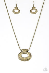 Paparazzi VINTAGE VAULT "Retro Rebel" Brass Necklace & Earring Set Paparazzi Jewelry