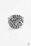 Paparazzi "Spring Holiday" Yellow Rhinestone Flower Bloom Silver Ring Paparazzi Jewelry