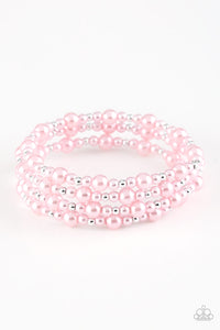 Paparazzi "Classic Confidence" Pink Pearl Silver Bead Coil Bracelet Paparazzi Jewelry