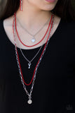 Paparazzi VINTAGE VAULT "Right on Key" Red Necklace & Earring Set Paparazzi Jewelry
