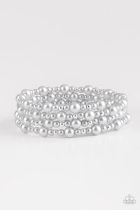Paparazzi "Classic Confidence" Silver Pearly Bead Coil Bracelet Paparazzi Jewelry