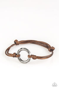 Paparazzi "Urban Outsider" Brown Cord Gunmetal Hoop Urban Bracelet Unisex Paparazzi Jewelry