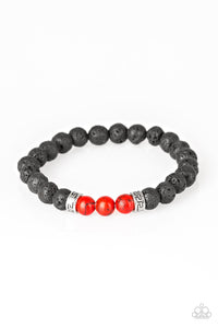 Paparazzi "Wisdom" Red Stone Silver Accent Black Lava Stone Urban Bracelet Unisex Paparazzi Jewelry