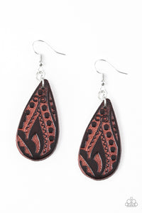 Paparazzi "Get In The Groove" Brown Paisley pattern Leather Teardrop Earrings Paparazzi Jewelry