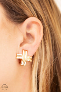 Paparazzi VINTAGE VAULT "Couture Crossover" Gold Clip On Earrings Paparazzi Jewelry