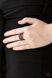 Paparazzi VINTAGE VAULT "Tell Me How You Really Frill" Black Ring Paparazzi Jewelry