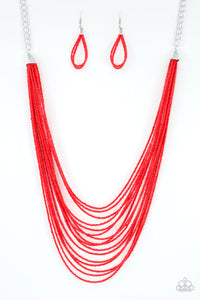 Paparazzi VINTAGE VAULT "Peacefully Pacific" Red Necklace & Earring Set Paparazzi Jewelry