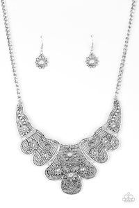Paparazzi VINTAGE VAULT "Mess With The Bull" Silver Necklace & Earring Set Paparazzi Jewelry