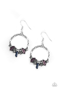 Paparazzi "On The Uptrend" Multi Hematite Purple & Blue Rhinestone Silver Hoop Earrings Paparazzi Jewelry