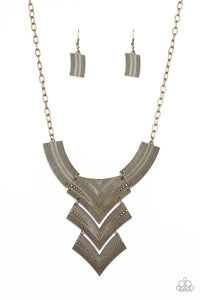 Paparazzi VINTAGE VAULT "Fiercely Pharaoh" Brass Necklace & Earring Set Paparazzi Jewelry