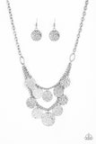Paparazzi VINTAGE VAULT "Works Every Chime" Silver Necklace & Earring Set Paparazzi Jewelry