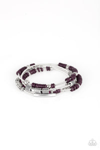 Paparazzi "Tribal Spunk" Purple Bead Spring Like Design Silver Bracelet Paparazzi Jewelry