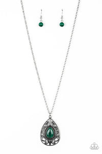Paparazzi VINTAGE VAULT "Modern Majesty" Green Necklace & Earring Set Paparazzi Jewelry
