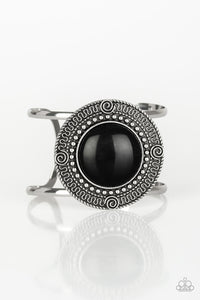 Paparazzi "Tribal Pop" Black Bead Round Silver Filigree Design Frame Cuff Bracelet Paparazzi Jewelry