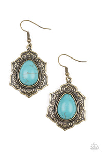 Paparazzi "So Santa Fe" Brass Ornate Frame Blue Turquoise Stone Earrings Paparazzi Jewelry