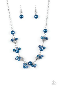 Paparazzi "Weekday Wedding" Blue & Shiny Pearl Bead Silver Necklace & Earring Set Paparazzi Jewelry
