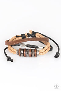 Paparazzi "Sole Survivor" Brown Leather Wooden & Metallic Bead Urban Bracelet Unisex Paparazzi Jewelry