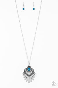 Paparazzi VINTAGE VAULT "Inde-PENDANT Idol" Blue Necklace & Earring Set Paparazzi Jewelry