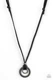 Paparazzi "Get To High Ground" Black Leather Knot Silver Pendant Urban Necklace Unisex Paparazzi Jewelry