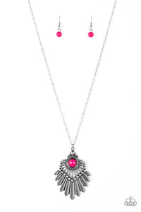 Paparazzi VINTAGE VAULT "Inde-PENDANT Idol" Pink Necklace & Earring Set Paparazzi Jewelry