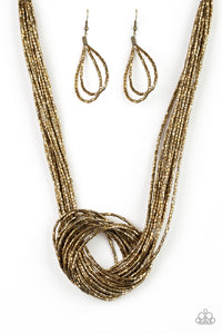 Paparazzi VINTAGE VAULT "Knotted Knockout" Brass Necklace & Earring Set Paparazzi Jewelry