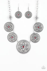 Paparazzi VINTAGE VAULT "Written In The STAR LILIES" Red Necklace & Earring Set Paparazzi Jewelry
