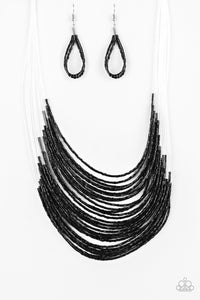 Paparazzi VINTAGE VAULT "Catwalk Queen" Black 325XX Necklace & Earring Set Paparazzi Jewelry