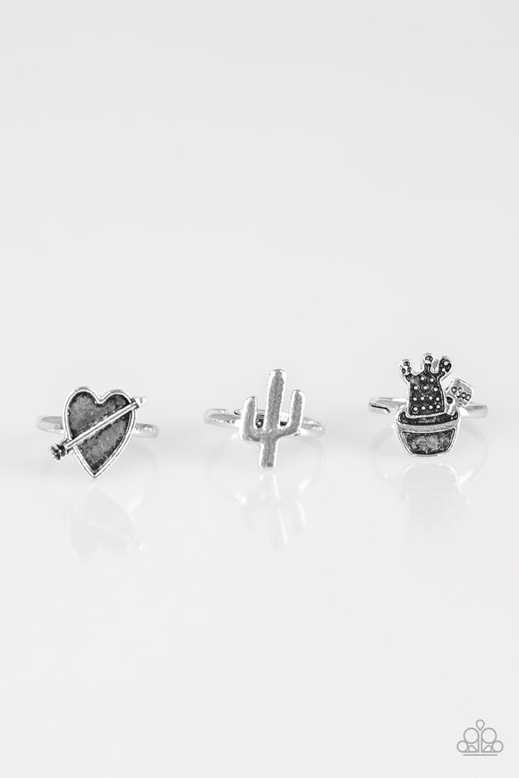 Paparazzi VINTAGE VAULT Starlet Shimmer Cactus Heart Arrow Leaf Butterfly Silver Rings-Set of 5 Paparazzi Jewelry