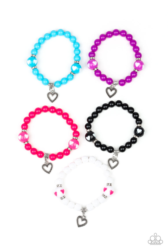 Girls Multi Color Heart Charm Starlet Shimmer Bracelets Set of 5 Paparazzi Jewelry