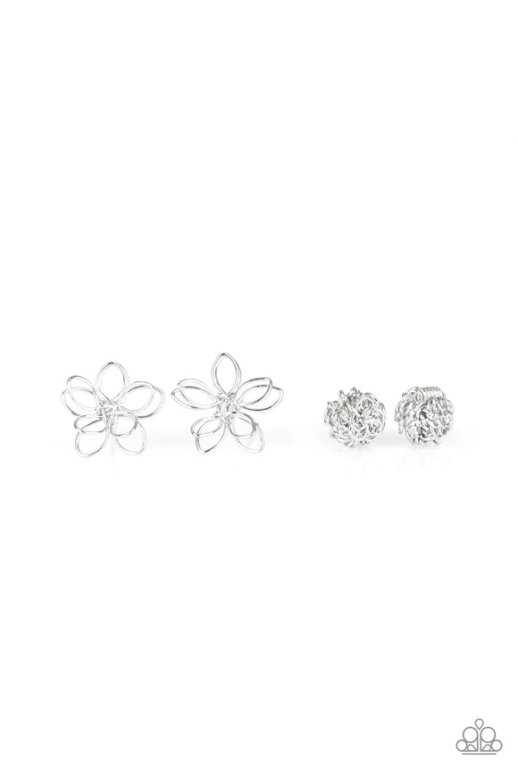 Girl's Starlet Shimmer Set of 5 Wire Flower Yarn Ball Bow Post Earrings Paparazzi Jewelry