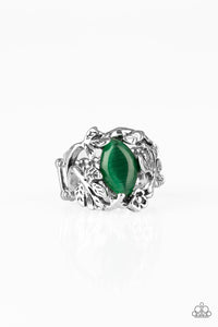 Paparazzi "Tropical Flora" Green Cats Eye Stone Silver Floral Design Ring Paparazzi Jewelry