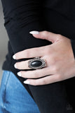 Paparazzi "Desert Flavor" Black Stone Silver Studded Floral Ring Paparazzi Jewelry